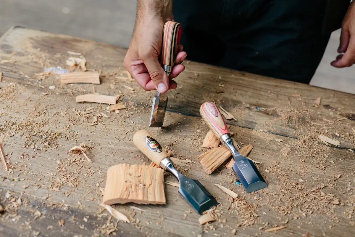 W.I.N.A.C. Kurzbeitel 35 mm in Lederholster mit Skateboardheft KIRSCHEN