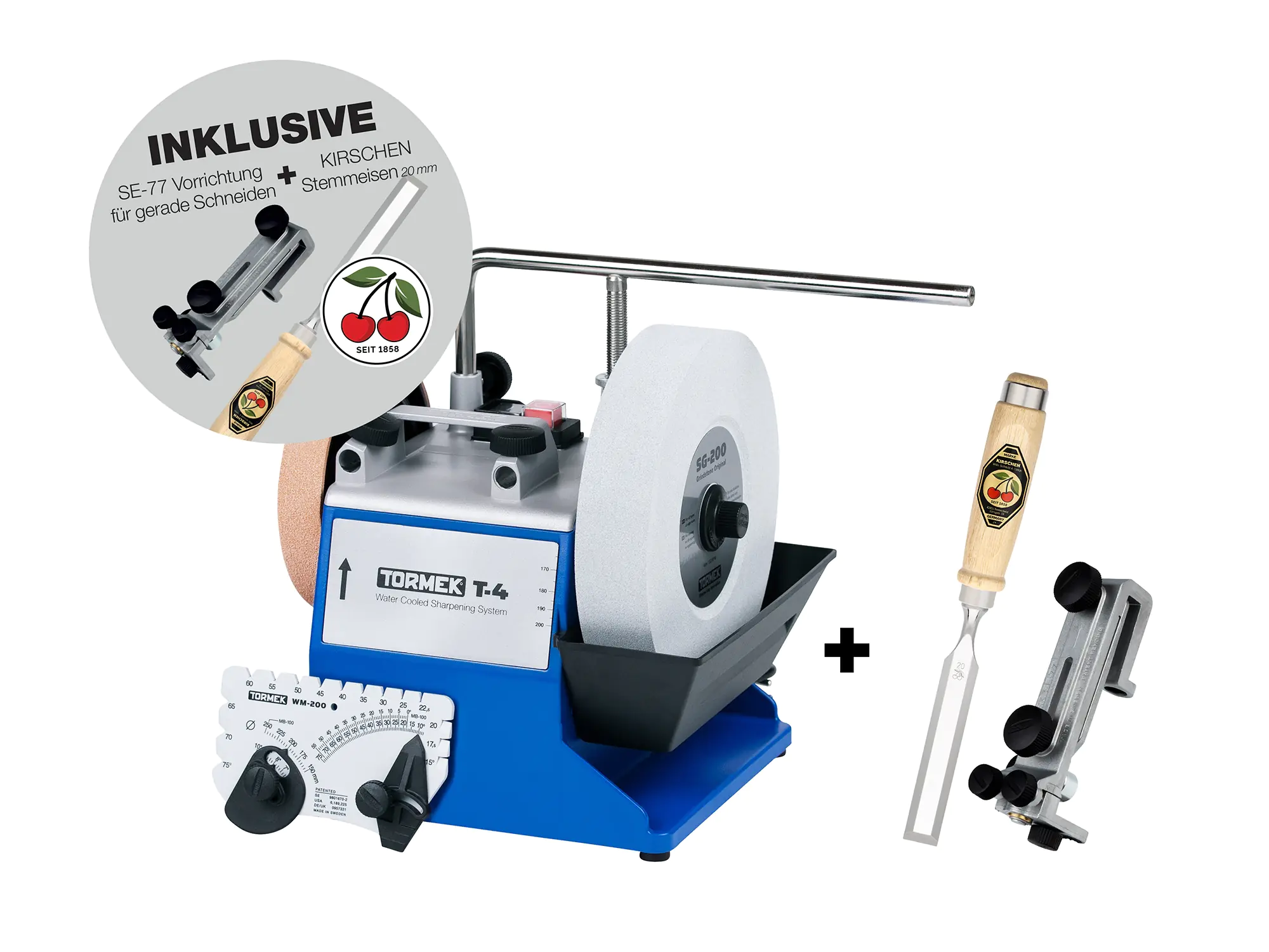 TORMEK T4 + SE-77 + Kirschen Stechbeitel Naßschleifmaschine Sonder-Edition Herbst 2025 TORMEK T4 + SE-77 + Kirschen Stechbeitel Naßschleifmaschine Sonder-Edition Herbst 2025