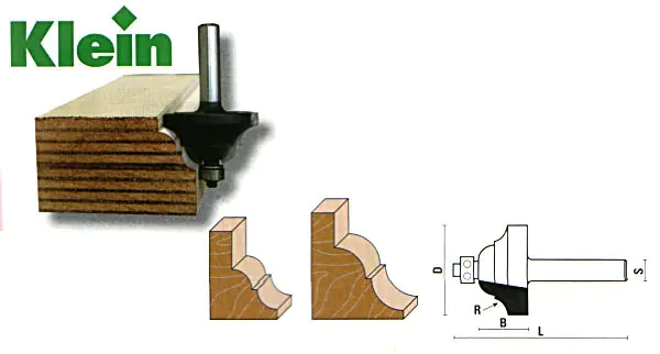 Doppel-Karnies-Profilfraeser mit Anlaufring HM D=25.4mm B=16mm L=53mm R=4mm S=8mm KLEIN Doppel-Karnies-Profilfraeser mit Anlaufring HM D=25.4mm B=16mm L=53mm R=4mm S=8mm KLEIN