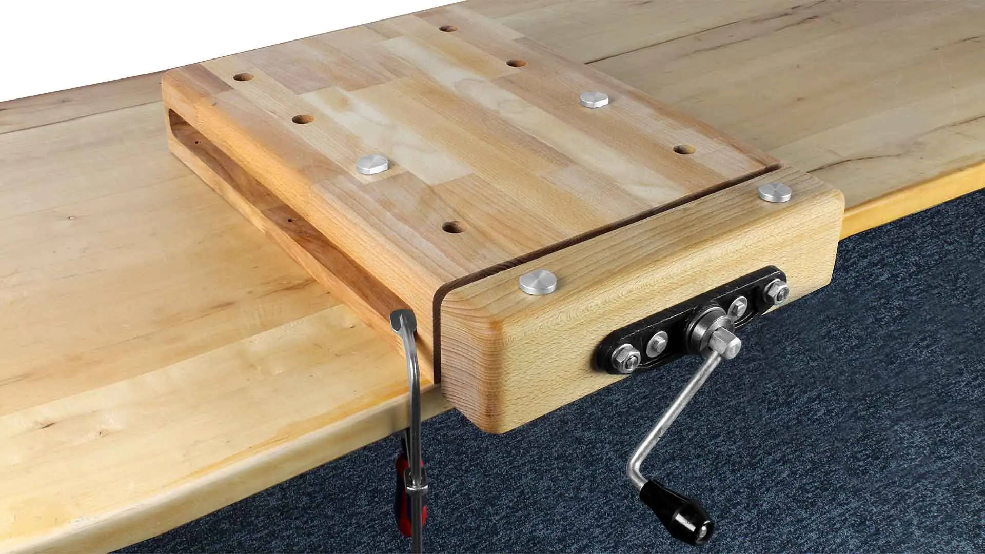 Mobile Hobelbank mit Kurbel Gesamttiefe mit Holzbacke 530 mm Gesamtbreite 350 mm PINIE