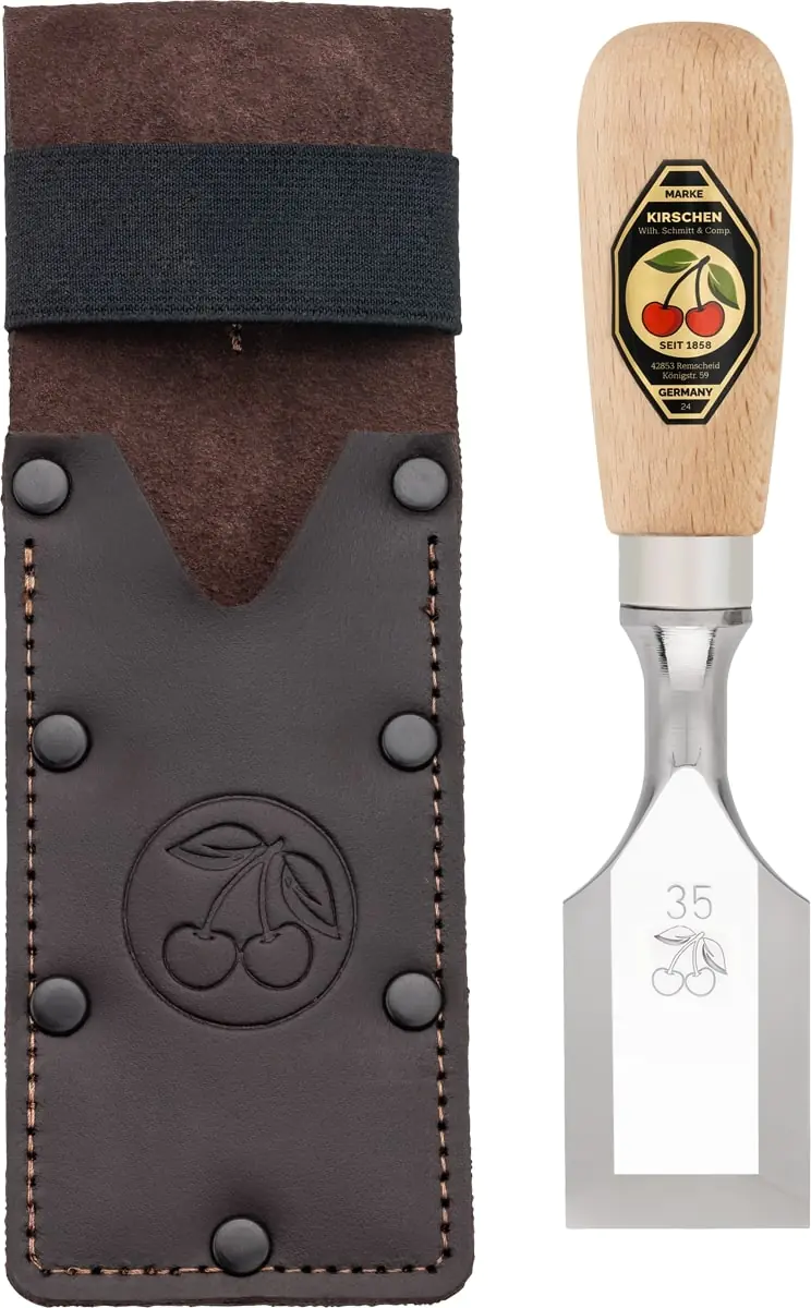 Kurzbeitel 35 mm in Lederholster mit Buchenheft KIRSCHEN