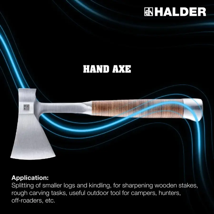 Handbeil mit Ledergriff, inkl. Ledergürteltasche als Schneidenschutz Länge 370 mm / Schneidenlänge 90 mm