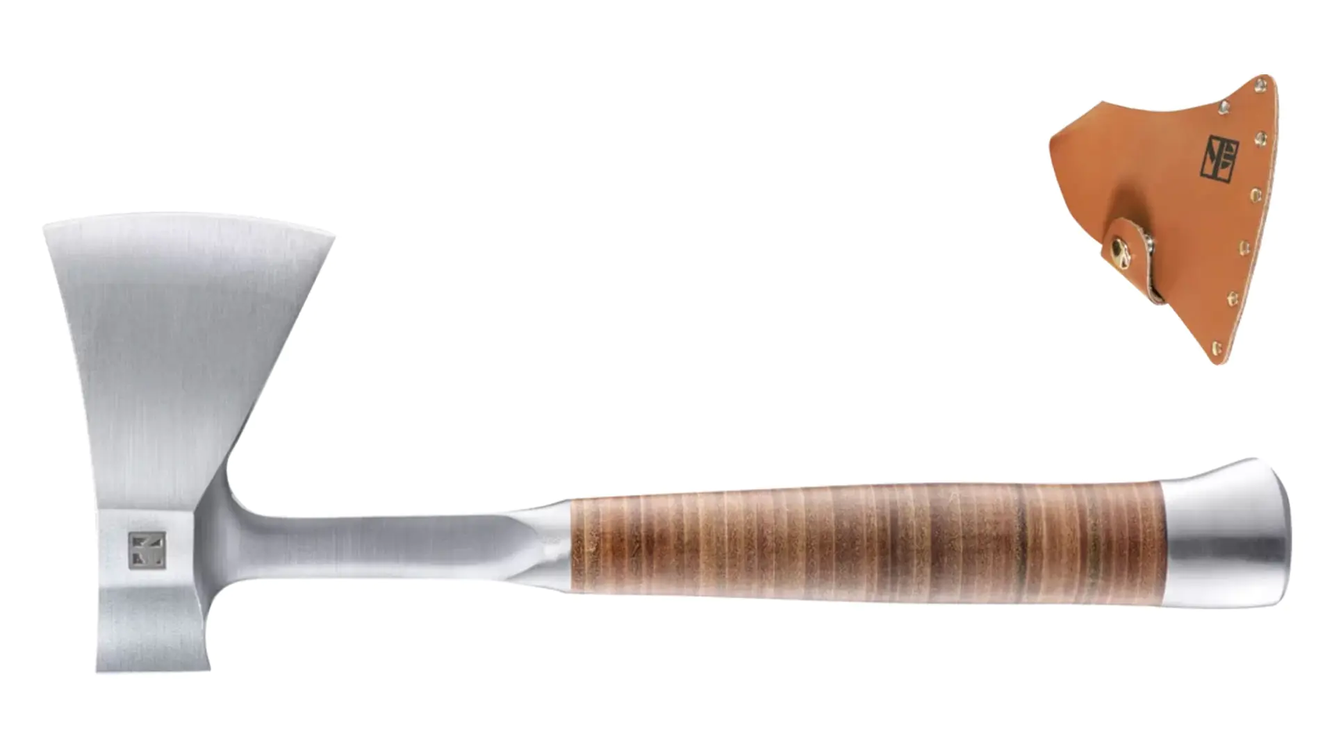 Handbeil mit Ledergriff, inkl. Ledergürteltasche als Schneidenschutz Länge 370 mm / Schneidenlänge 90 mm Handbeil mit Ledergriff, inkl. Ledergürteltasche als Schneidenschutz Länge 370 mm / Schneidenlänge 90 mm