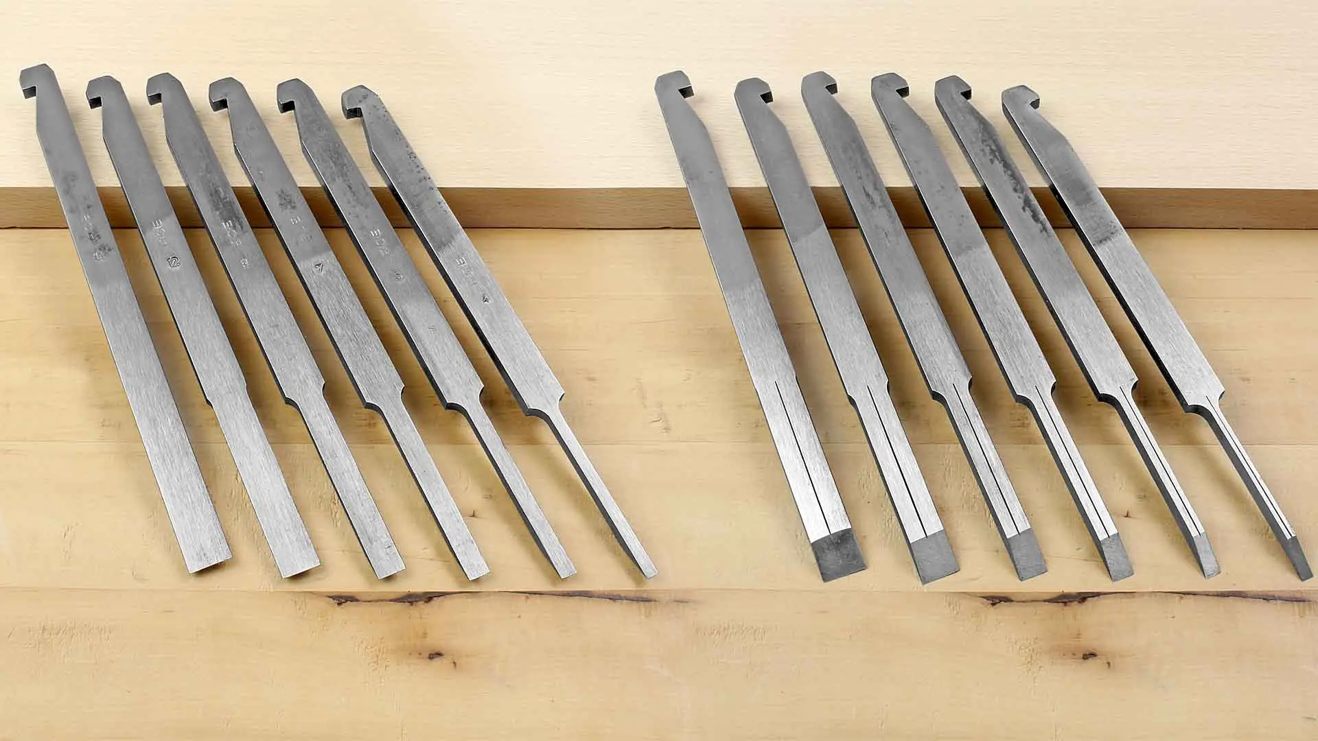 6er Satz Eisen 4, 5, 7, 9, 12, 14 mm für ECE-Nuthobel