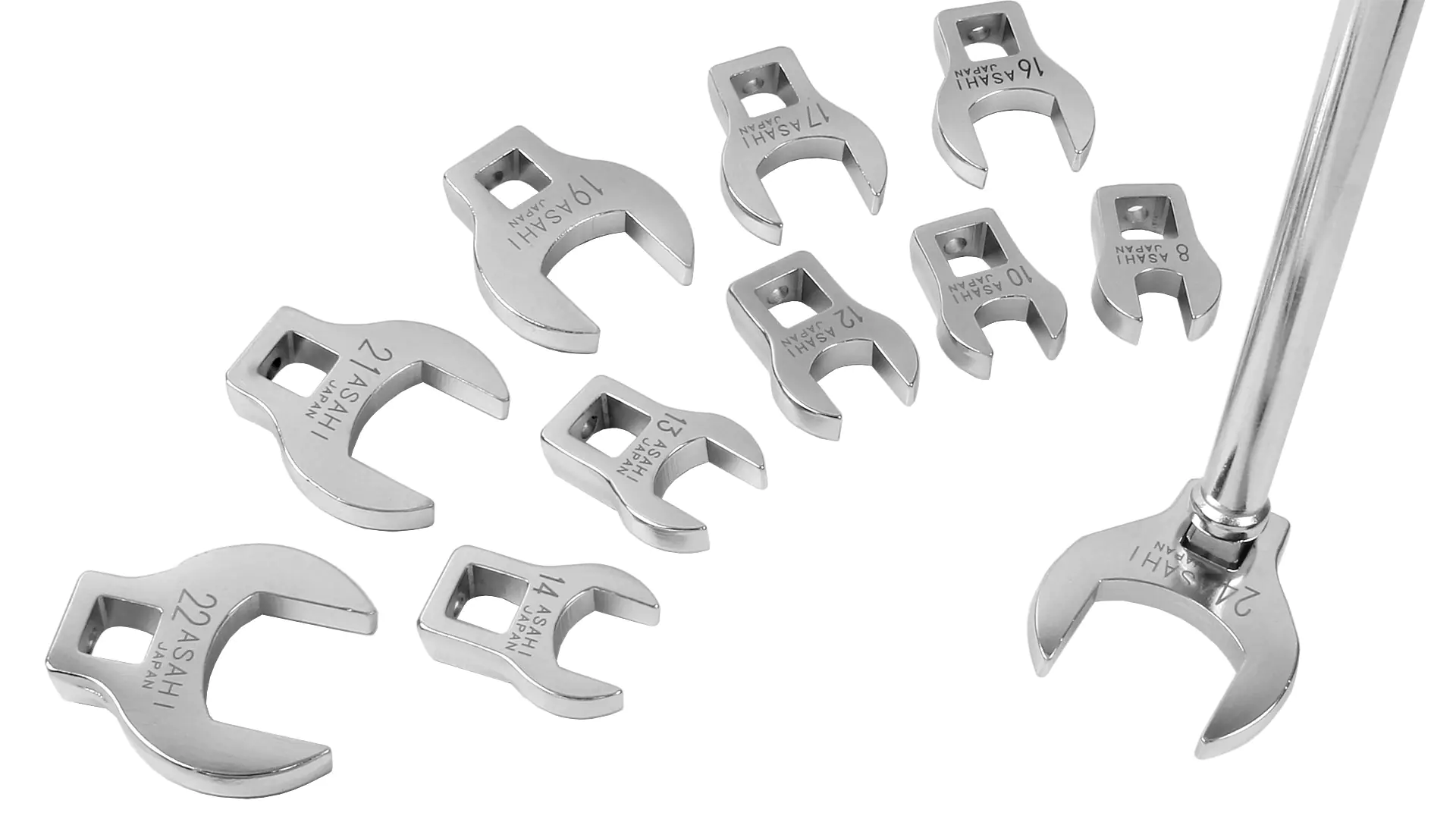 13er Set ASAHI Krähenfuss-Schraubenschlüssel mit 3/8-Zoll Antrieb 13er Set ASAHI Krähenfuss-Schraubenschlüssel mit 3/8-Zoll Antrieb