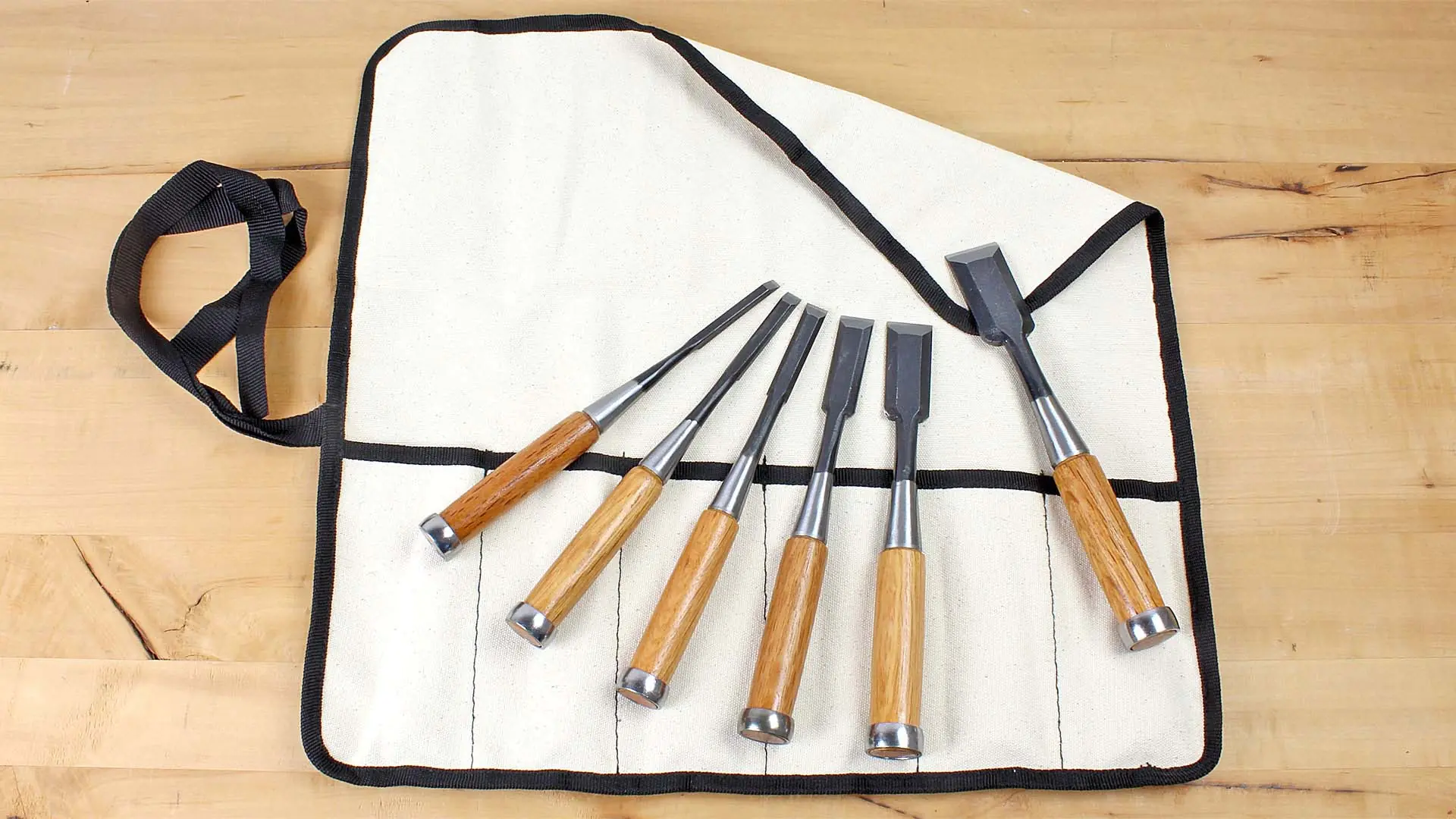 Satz mit 6 HIKOZA Stemmeisen in Segeltuchtasche