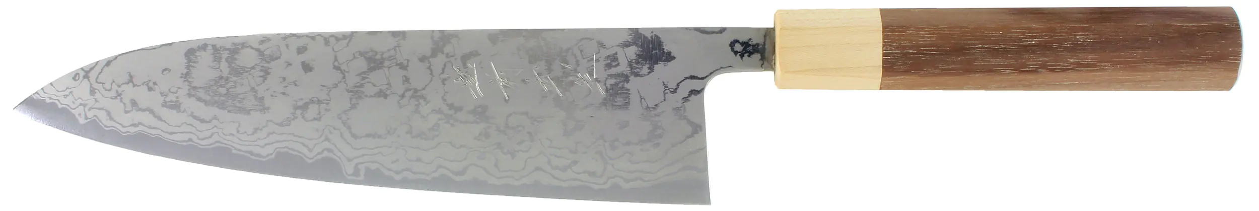 Aogami Damascus Gyuto Messer mit Walnuss-Griff Shiro Kamo Aogami Damascus Gyuto Messer mit Walnuss-Griff Shiro Kamo