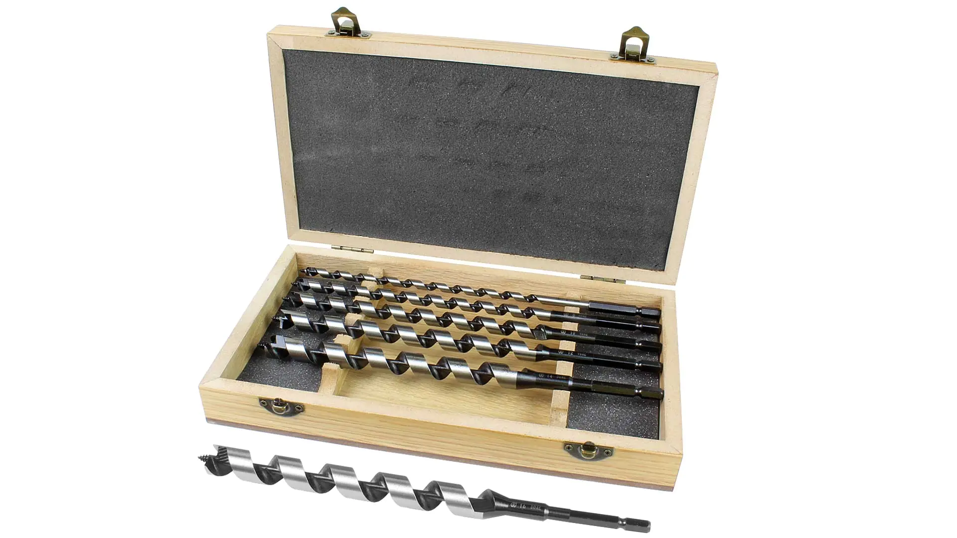 Satz Schlangenbohrer 6, 8, 10, 12, 14, 16 mm - Gesamtlänge der Bohrer 235 mm Satz Schlangenbohrer 6, 8, 10, 12, 14, 16 mm - Gesamtlänge der Bohrer 235 mm