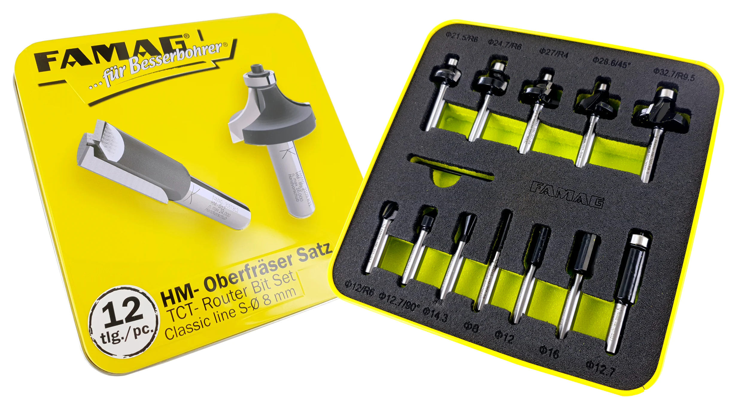 12er Satz Oberfräser in Metallbox Classic Line FAMAG